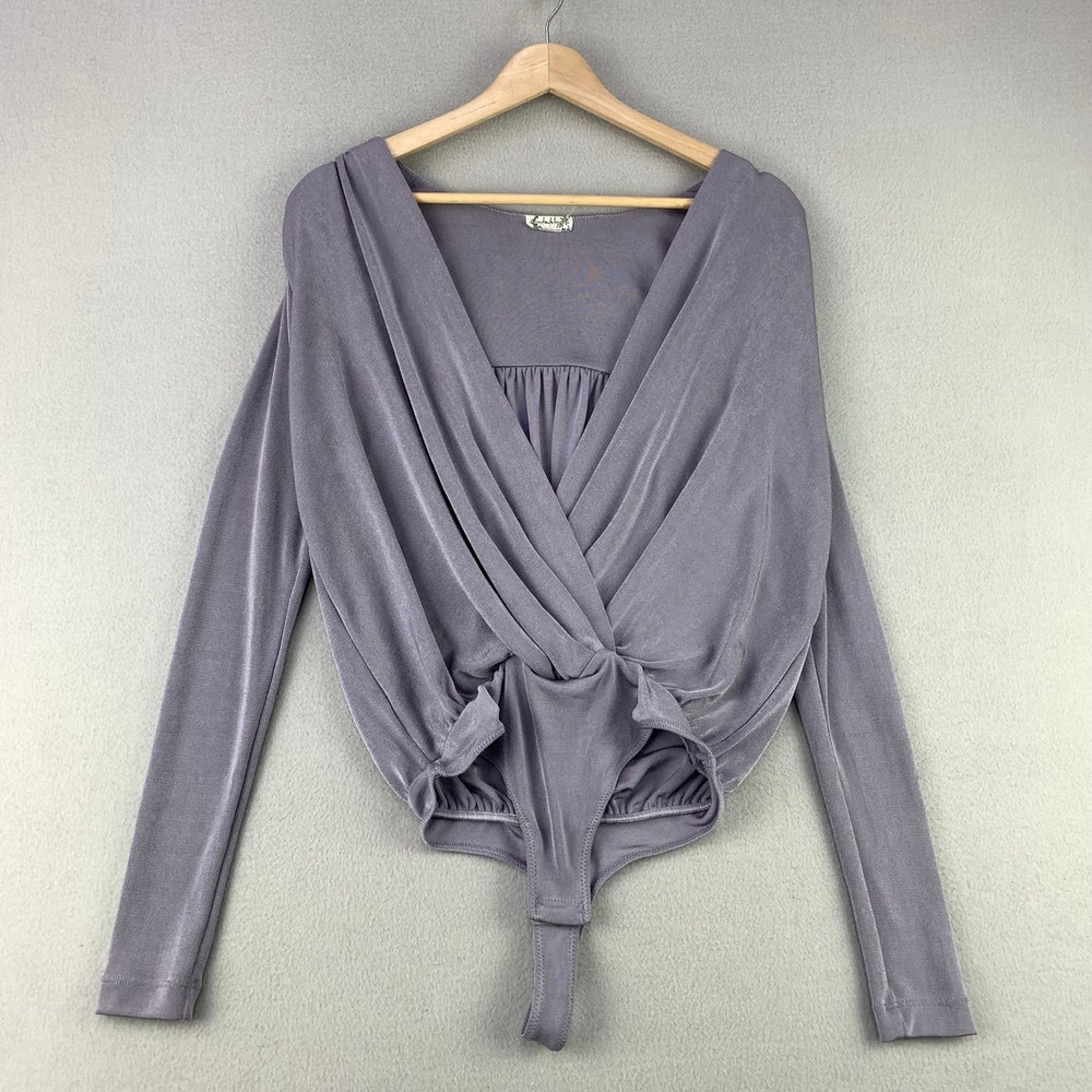 Free People Intimately Turnt Bodysuit Womens XS Purple Surplice Long Sleeve Top